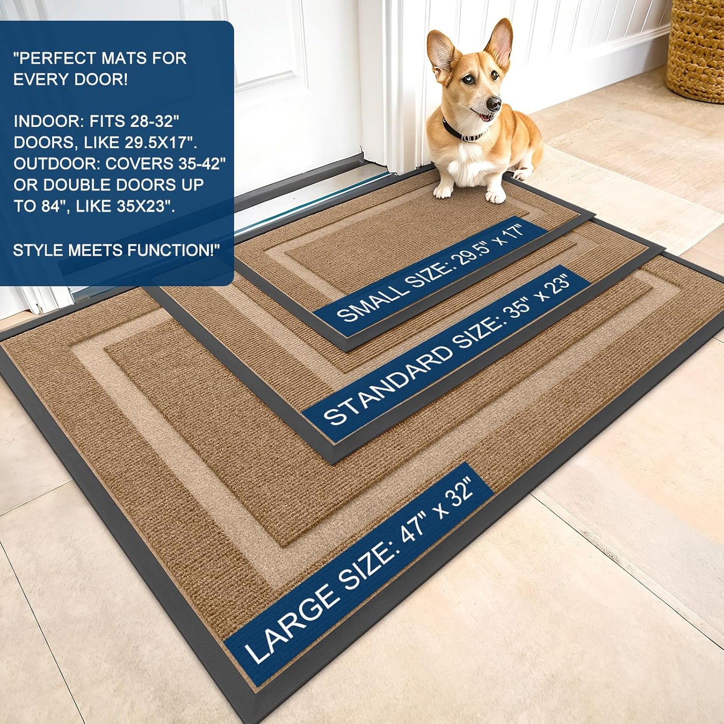 OLANLY Waterproof Front Door Mat - All-Season, Sturdy Natural Rubber, Easy Clean | 35x23, Light Brown