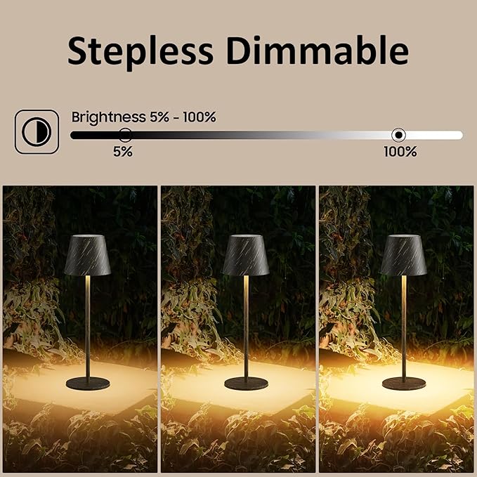 irotine 2-Pack Copper Cordless Table Lamp,Rechargeable LED Desk Lamp,5000mAh Battery Operated Lamp,3000K Warm Light Stepless Dimming,IP54 Waterproof Portable Table Light for Restaurant/Camping,Copper