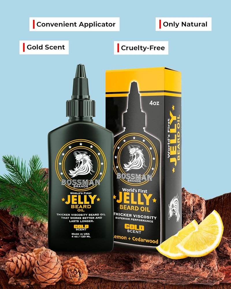Bossman Jelly Beard Oil for Men - Softens & Moisturizes | 3 Pack, 12 oz Total, Gold Scent