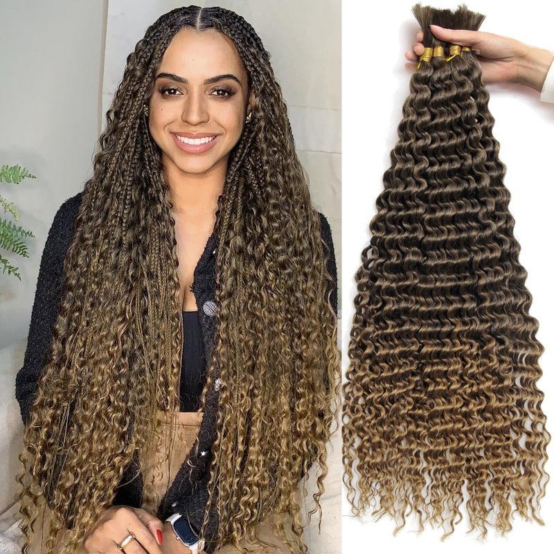 YXCHERISHAIR Boho Hair For Braiding Curly Braiding Hair for Boho Braids Ombre Blonde Deep Wave Bulk Hair Wet and Wavy Bohemian Braiding Hair Extensions No Weft(1B/27, 26inch)