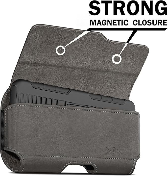 DeBin Holster for Large iPhone Plus, Pro Max Models 17 16 15 14 13 12 11 Xs Max – Leather Cell Phone Belt Holder Case with Clip, Carrying Pouch Cover Fits Phone with Case on, Pewter