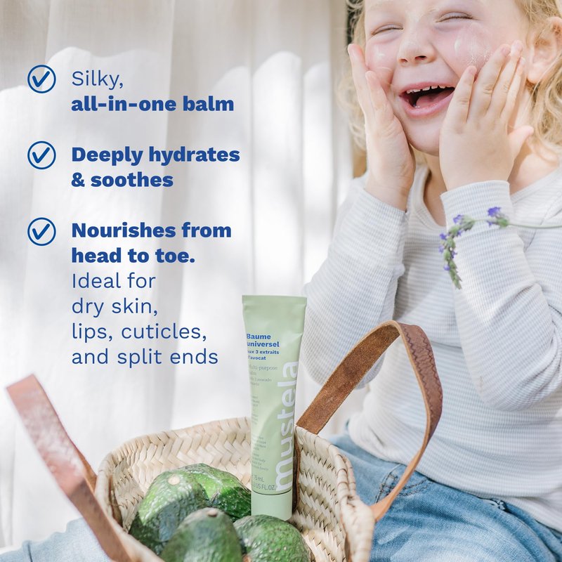 Mustela Multi-purpose Balm with 3 Avocado Extracts - Natural Cream Moisturizer for Face, Lip, Hand, Body & Dry Areas - For Baby, Kid & Adult - EWG Verified, Fragrance-Free & Vegan - 2.53 fl. oz.
