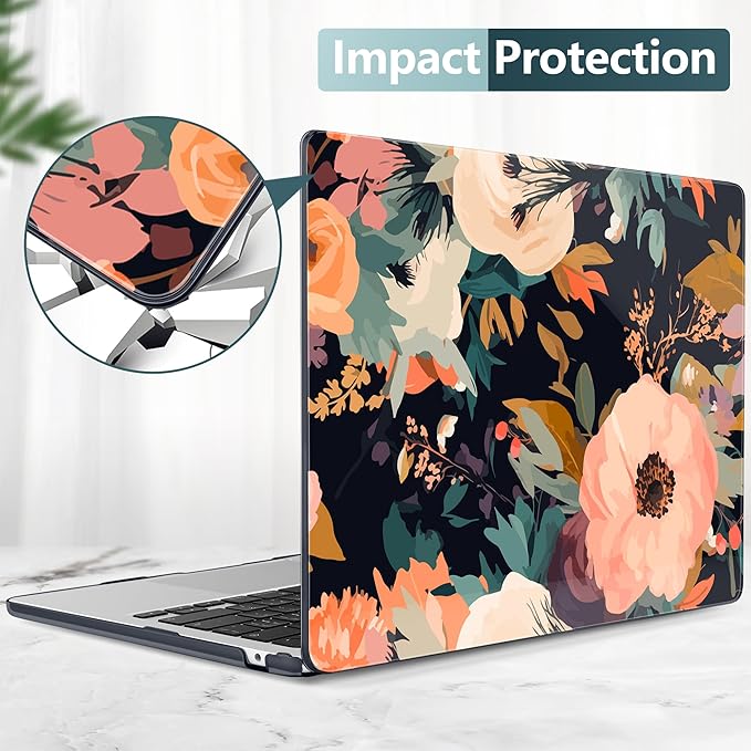 TWOLSKOO for MacBook Air 15 inch Case 2026 2025 2024 2023 Release M5 A3448 M4 A3241 M3 A3114 M2 A2941, Plastic Hard Shell & Screen Protector & Keyboard Cover & Type C Adapter, Bright Abstract Flower
