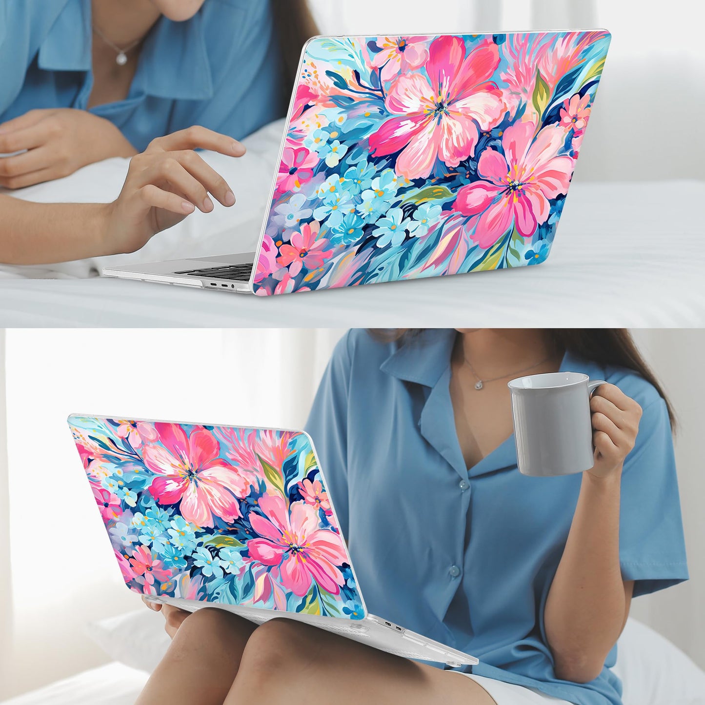 Mektron Case for MacBook Pro 16 Inch A2141 Cover 2019 Release 16" with Liquid Retina Display/Touch ID, Plastic Hard Shell with Keyboard Skin & Screen Protector & Dust Plug, Hand-Painted Flowers