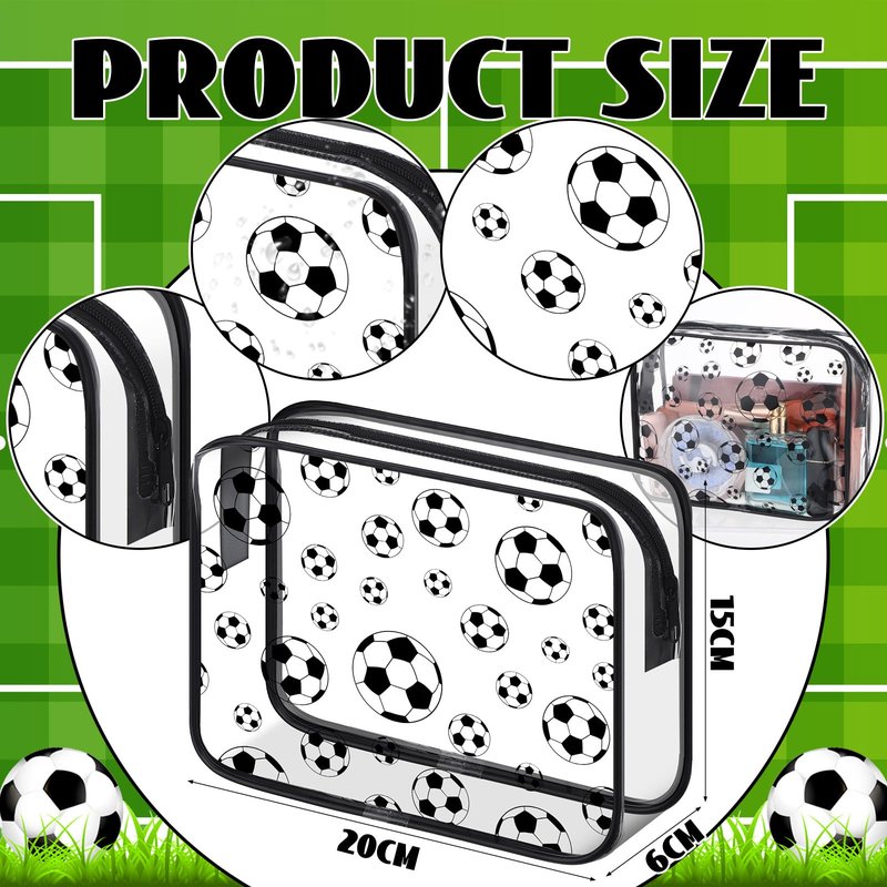 Kacctyen 20 Pcs Soccer Makeup Bags Bulk for Girls Women Football Team Party Favors Goodie Snack Bags 8 x 6 x 2.4'' Clear Cosmetic Bag Bulk for Soccer Mom Accessories PVC Toiletry Pouch with Zipper