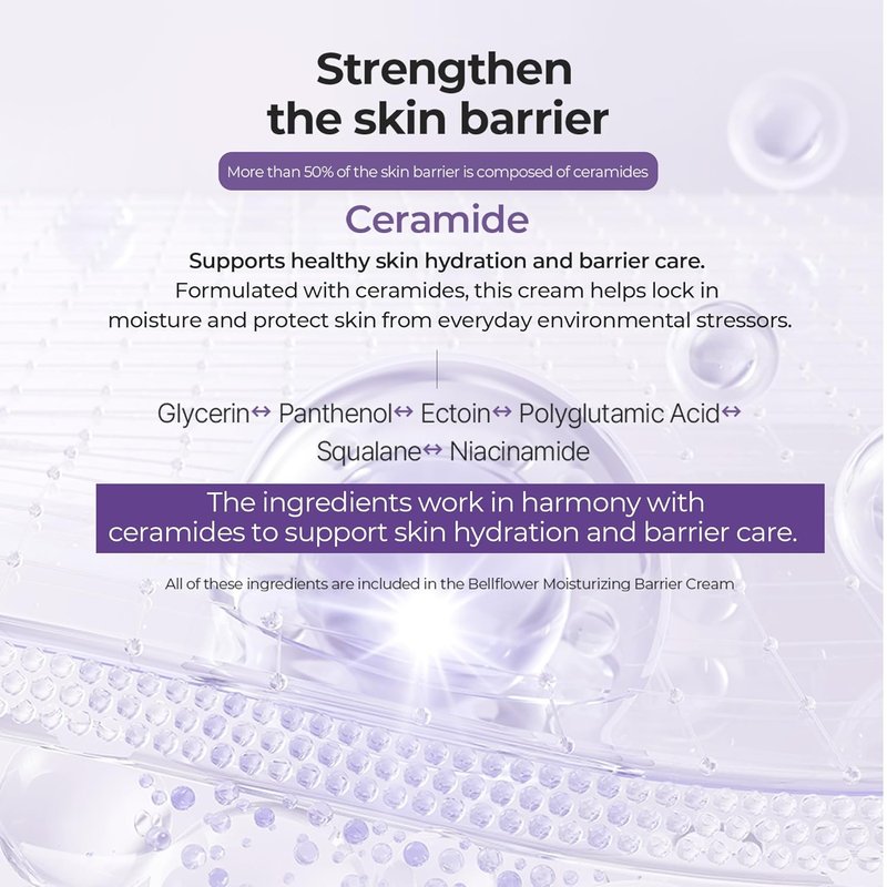 Bellflower Moisturizing Barrier Cream - Daily Face Moisturizer for Dry to Combo Skin | Hydrating Korean Skincare with Ceramides & Panthenol | 2.7 Fl Oz