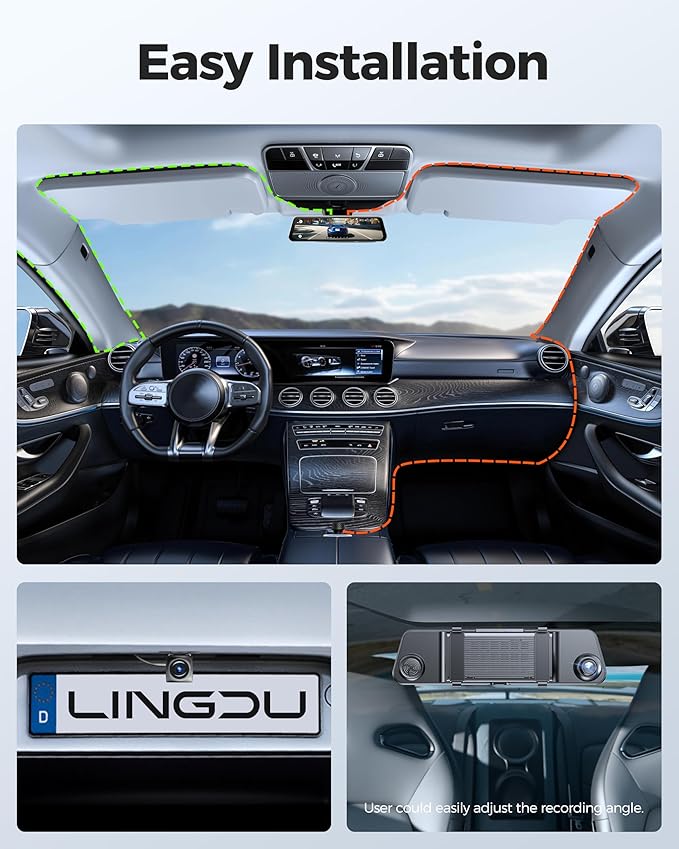 LINGDU 12" Mirror Dash Cam, 4K UHD Front and 2.5K Rear View Dash Camera for Car, with ADAS BSD LCA Smart Mode, GPS, G-Sensor, Loop Recording, Parking Monitor, Voice Control, 5.8GHz WiFi