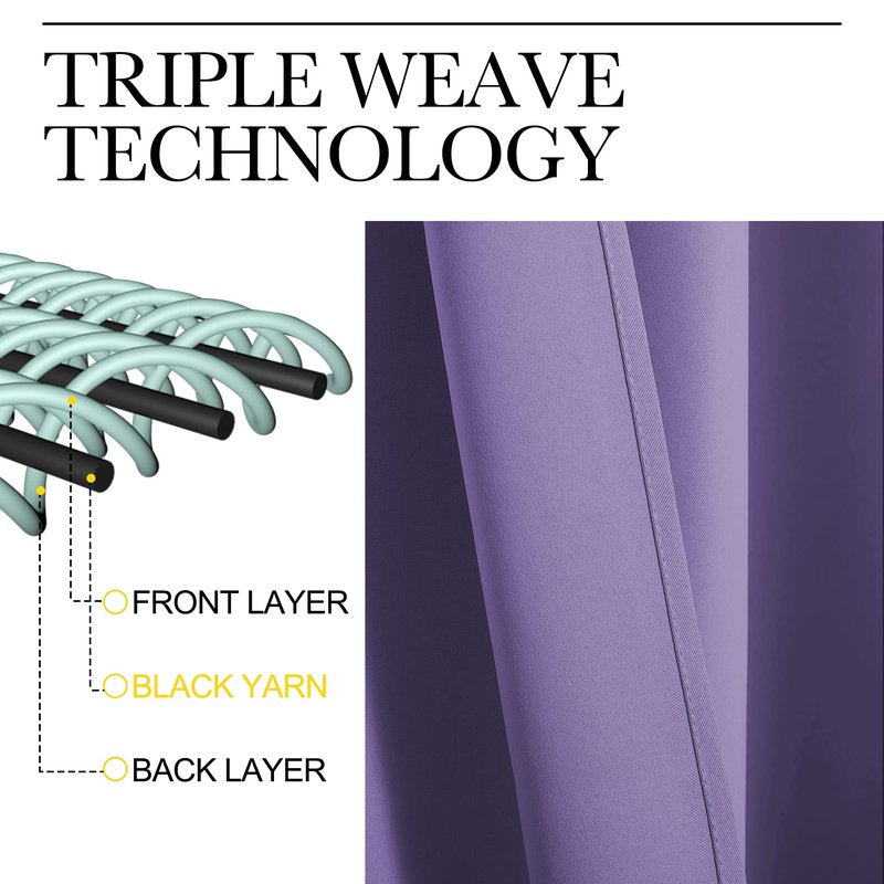 NICETOWN Lilac Purple Blackout Curtains 102" Long, 55" Wide, 2 Pieces for Office, Dining, Guest Room - Sound Reducing, Heat and Cold Block Panels for Modern Decorative
