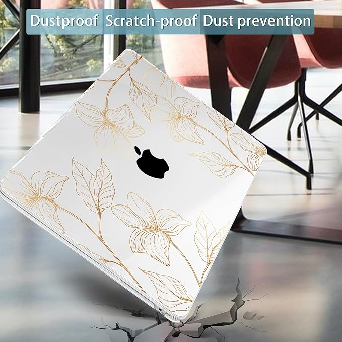 Mektron for 2026 MacBook Air 13-inch M5 Laptop Case A3449 with 13.6-inch Liquid Retina Display Fits 2025 A3240 M4 2024 A3113 M3 2023 A2681 M2 Printed Shell for MacBook Air 13.6", Gold Flower S718