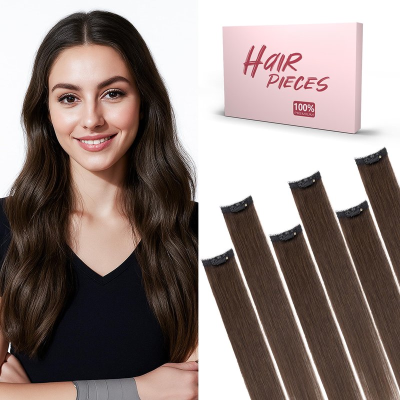 SEGO Single Clip In Hair Extensions Real Human Hair 6 Pcs Individual Clip Ins Remy Straight Soft Seamless Hairpieces for Women -14 Inch #02R Dark Brown