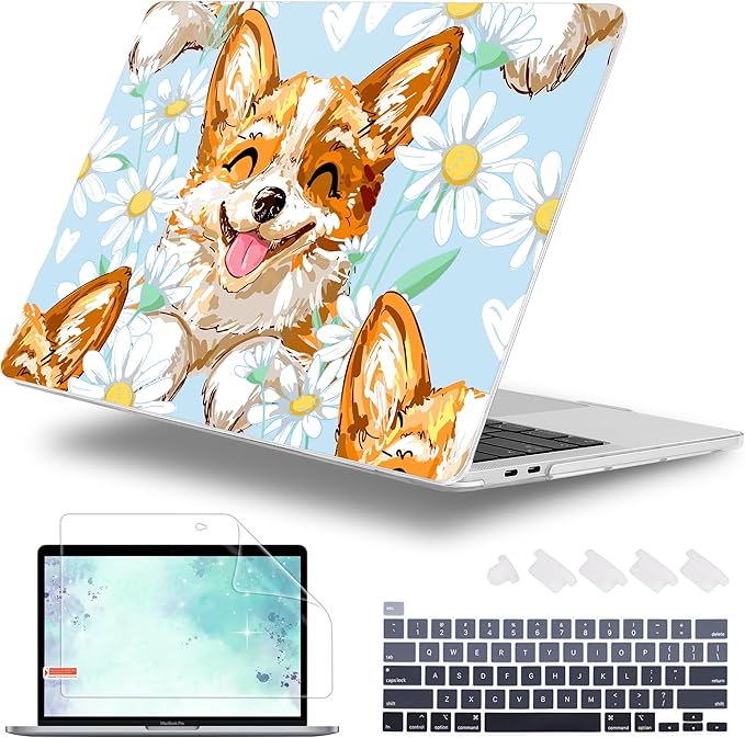 Lepeoac for MacBook Pro 16 inch Case 2019 2020 Release Model A2141, Plastic Hard Shell Cover with Keyboard Cover & Screen Protector for MacBook Pro 16 inch with Touch Bar & Touch ID, Cute Corgi Dog