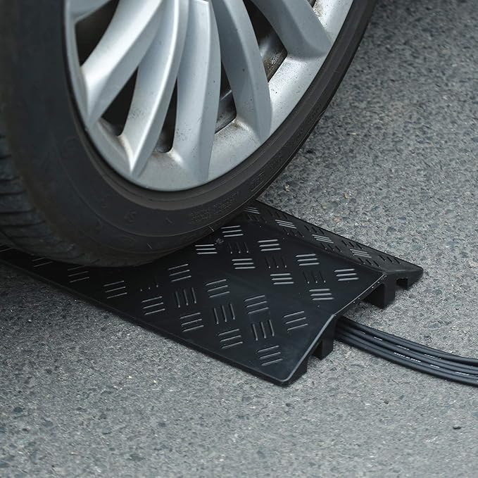 Anbotek - Medium 1 Piece - Floor Cord Cover Cord Protector Drop Over Drop Trak Cable Ramp for Office Warehouse - Black