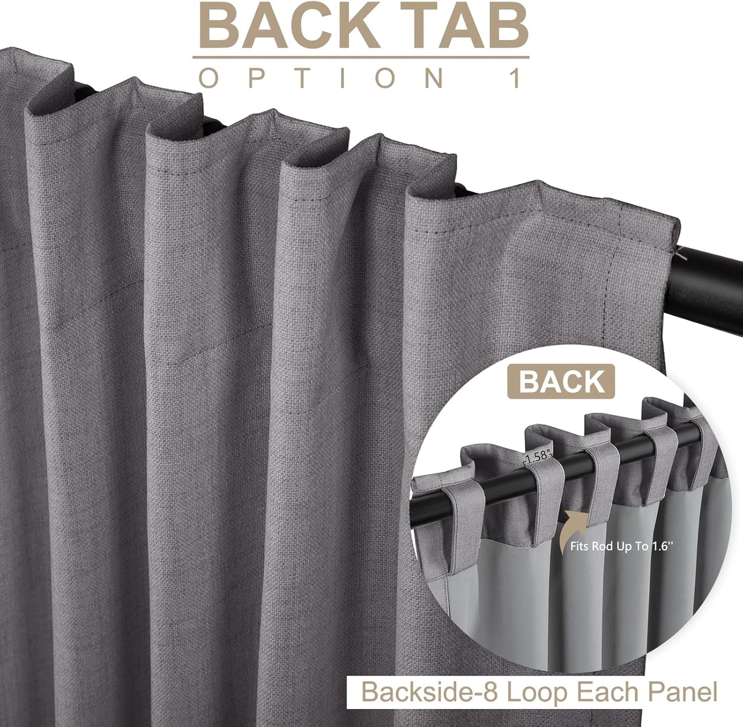 Regine Switzerland 100% Blackout Linen Curtains - Thermal Insulated Drapes | 84" Long, Dark Gray, 2 Panels Set