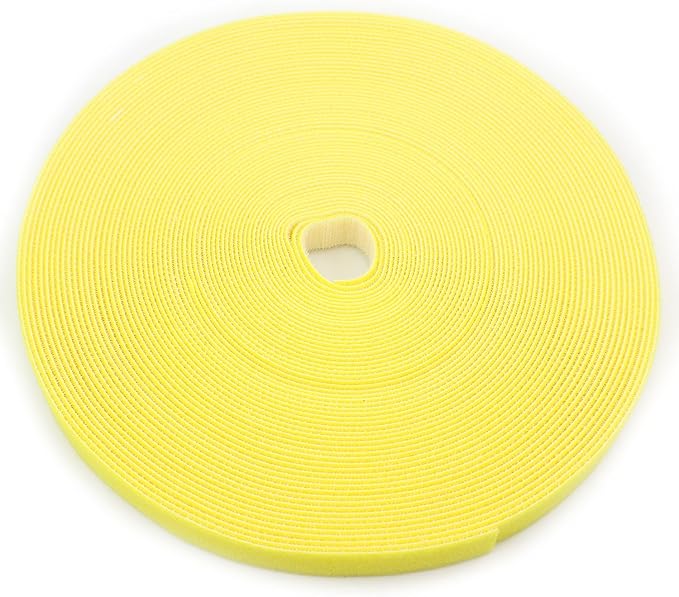 Saisn Reusable Fastening Tape Cable Ties 3/4 Inch Double Side Hook Roll (25 Yard, Yellow)