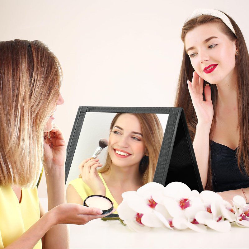 ROYALAY Foldable Full Length Mirror with Handle, 47 * 13in Four-fold Portable Mirror for Travel Makeup Dancing and Fitting Clothes, Black