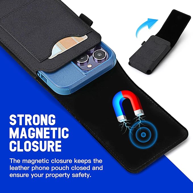 for iPhone 17 Pro Max Air 16/15/14/13/12/11 Pro Max Nylon Cell Phone Pouch Holster Case with Belt Clip Cover Holder for Galaxy S25+ S24+ S23+ S22+ S21+ (Black)