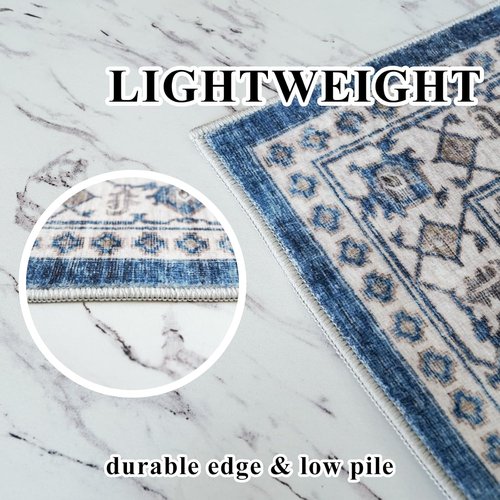 Hallway Washable Runner Rug - Vintage Soft Non-Slip Indoor Carpet | 2'6'' x 12', Blue