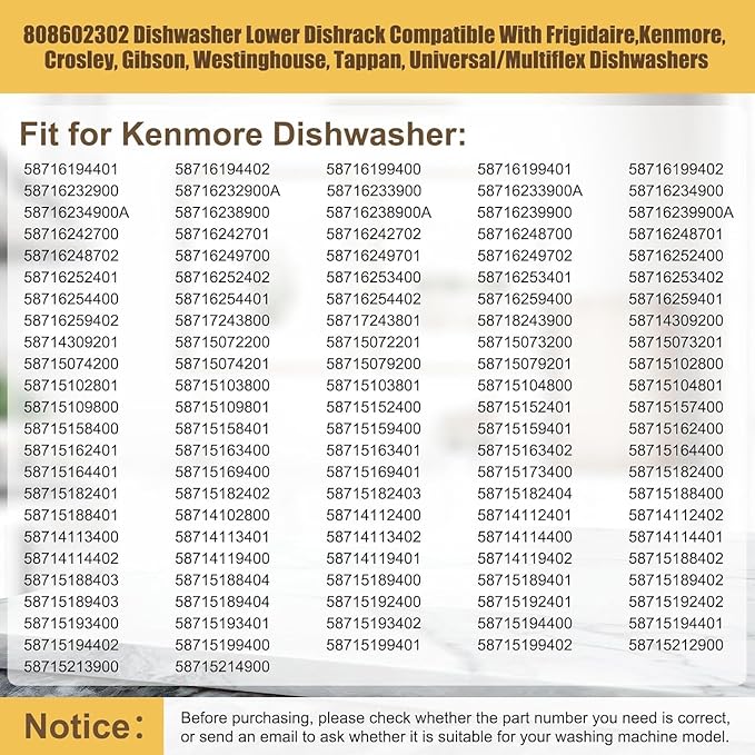 UPGRADED 808602302 5304535768 Dishwasher Lower Rack Replacement Compatible with Frigidaire,Kenmore Dishwasher Rack Parts with 154174501 Wheels Replace 154432602 154432601 154319706 Dishwasher Racks