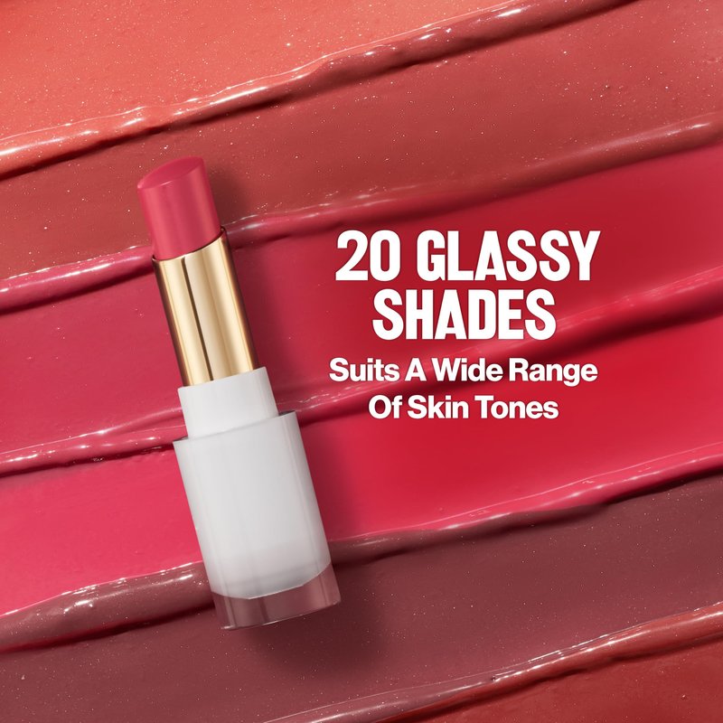 REVLON Super Lustrous Glass Shine Balm, Sheer Glossy Tinted Lip Balm, Hydrating Formula with Hyaluronic Acid, Aloe & Rose Quartz, 013 Toasting Glasses, 0.11 oz