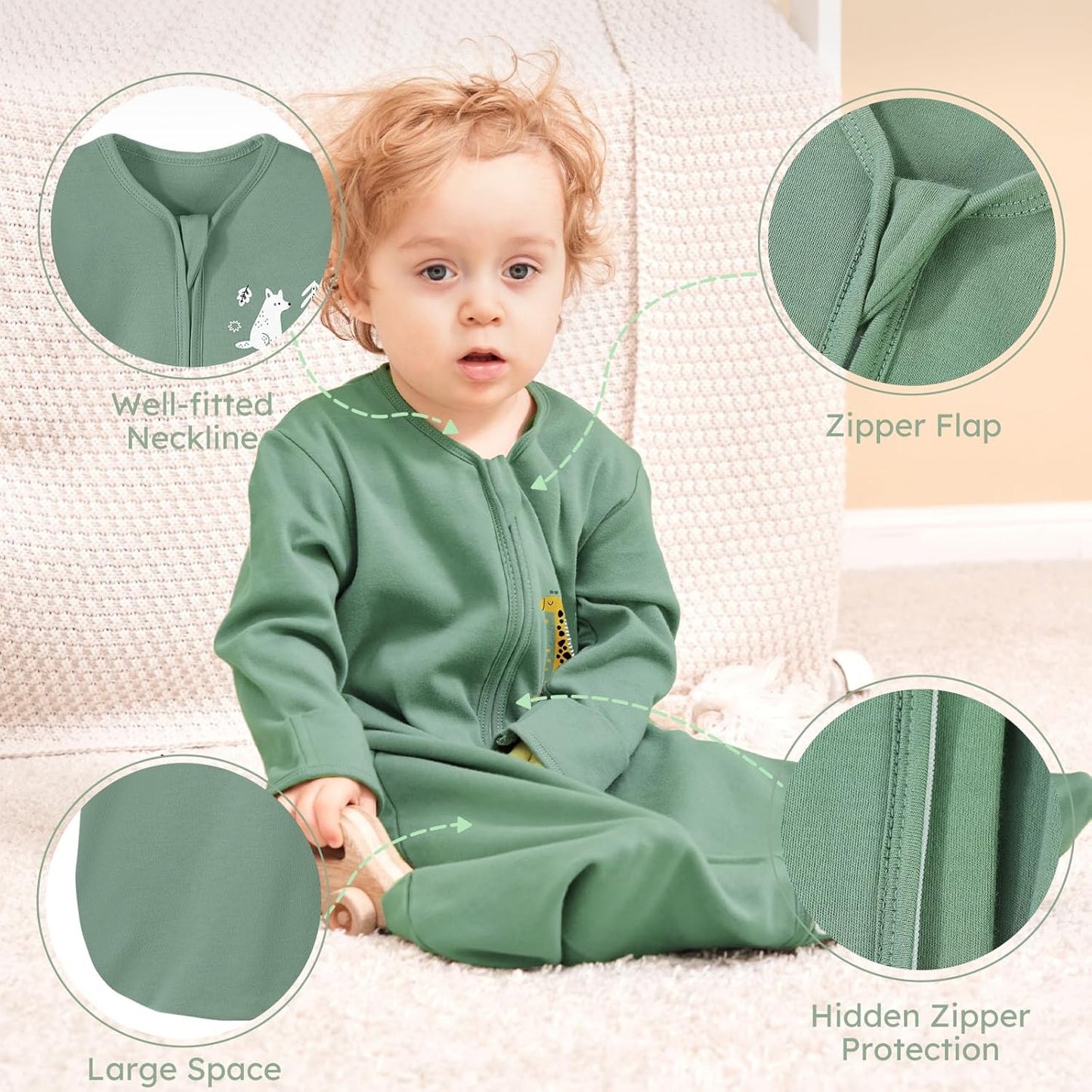 Yoofoss Baby Sleep Sack - 100% Cotton Long Sleeve Wearable Blanket | 0.5 Tog for Infants 6-12 Months