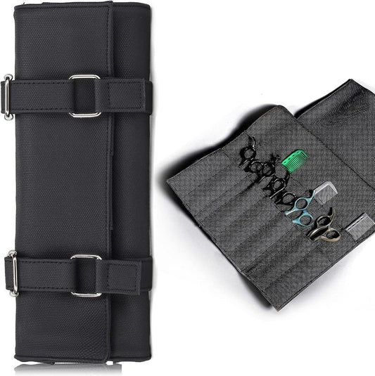 Salon Scissors Bag Roll-Up | 14 Pocket PU Grooming Scissors Holder for Hairdressers - Black