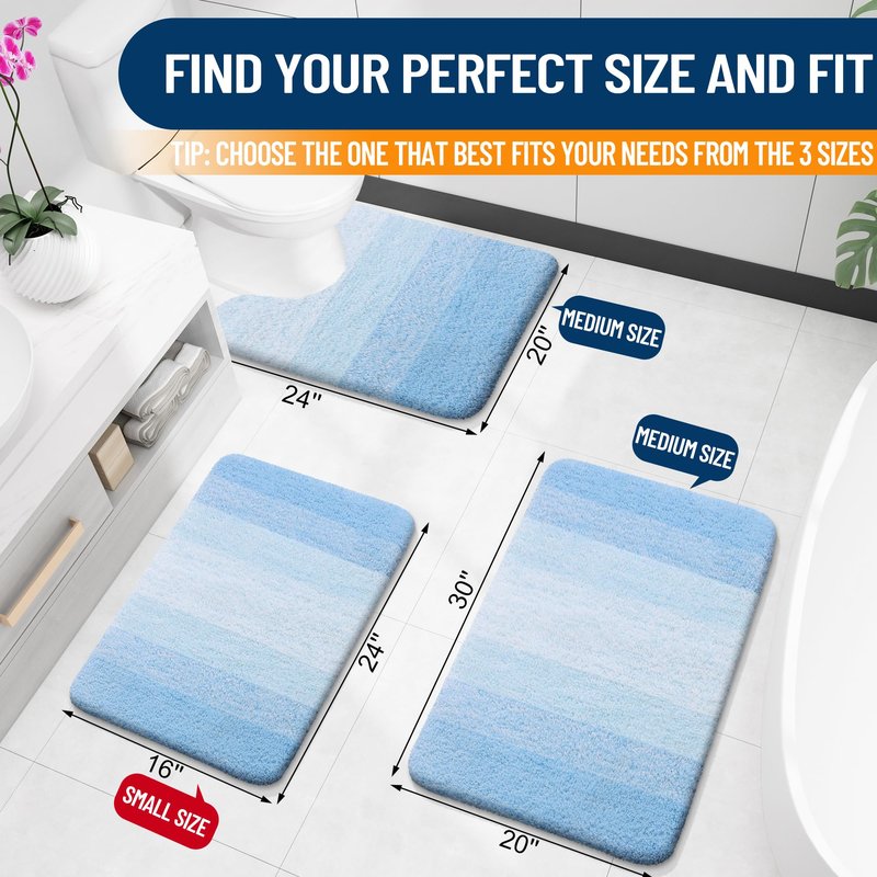 OLANLY Bathroom Runner Rugs Mat 47x20, Extra Soft Absorbent Microfiber Bath Rugs, Rubber Backing, Quick Dry, Washable Long Bath Mats for Bathroom, Tub and Shower, Home Decor Accessories, Sky Blue