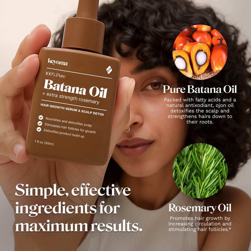 Keyoma Batana Oil for Hair Growth with Rosemary: Nourish & Detox Scalp for Thicker, Stronger, Longer Hair - 100% Organic Batana Oil from Honduras - Reduce Hair Loss (30 mL)
