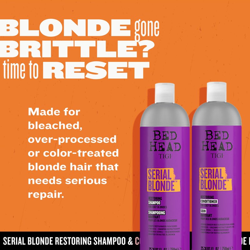 TIGI Bed Head Serial Blonde Restoring Shampoo & Conditioner Set for Damaged Blonde Hair, Hydrolyzed Keratin, 25.36 fl oz, 2 Pack