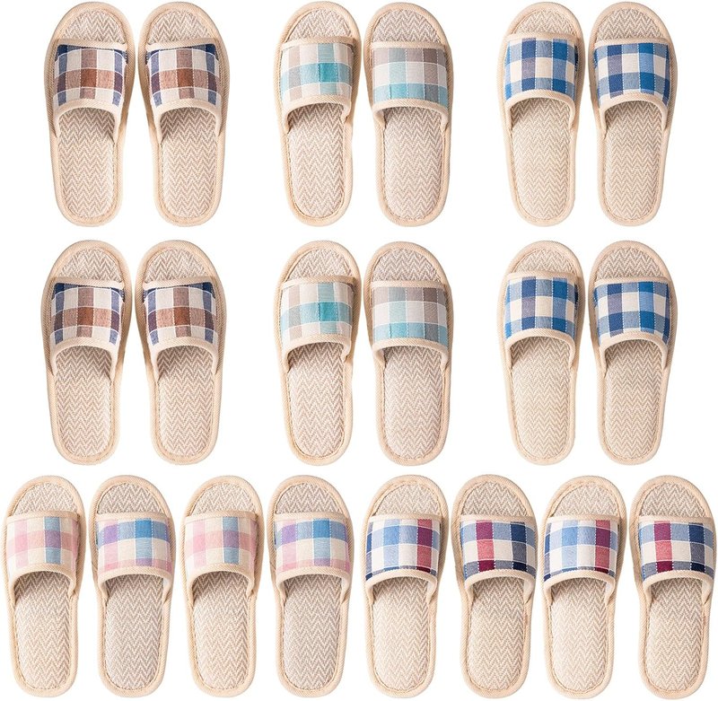 10 Pairs Washable Open Toe House Slippers - Breathable Non-Slip Casual Spa Footwear | 4 Large + 6 Medium Sizes