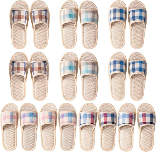 10 Pairs Washable Open Toe House Slippers - Breathable Non-Slip Casual Spa Footwear | 4 Large + 6 Medium Sizes