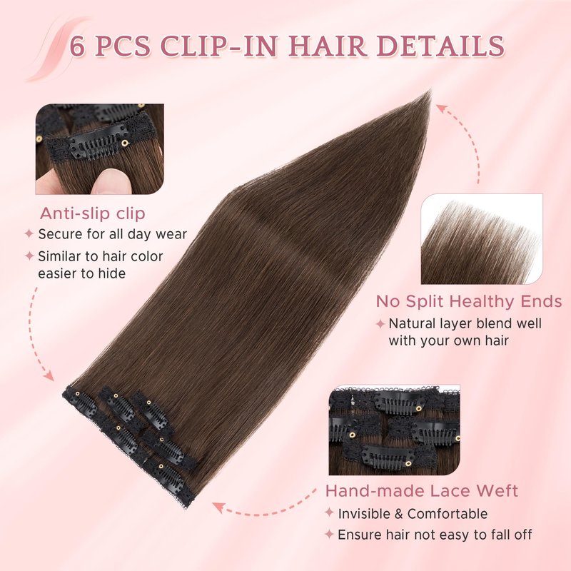 SEGO Clip In Short Hair Extensions Real Human Hair Single 6 Pcs Individual Clip Ins Remy Straight Soft Seamless Hairpieces for Women -10 Inch #02R Dark Brown