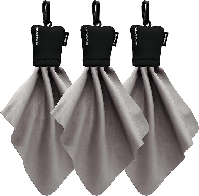 SPUDZ Classic Microfiber Lens Cleaner – Clip-On Pouch, Washable – for Binoculars, Scopes, Glasses, Screens | Classic | Black, 6 x 6 Inch (3-Pack)