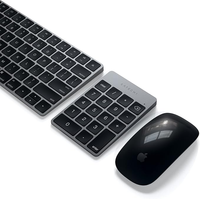 Satechi Slim Aluminum Bluetooth Keypad, Wireless Number Pad with 18 Keys, Micro USB Rechargeable Numpad, External Number Pad for MacBook Air/Pro/Neo, iPad Air/Pro, iMac, PC - Space Gray