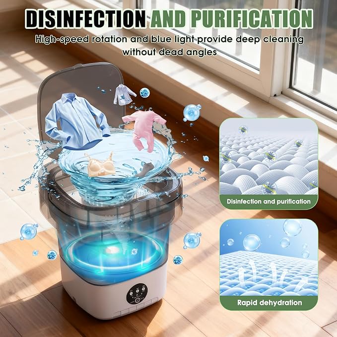 Portable Washing Machine 16L Mini Laundry Washer 3 Modes with Spin Basket Laundry Machine Cleaning Depth Underwear,Baby Clothes Small Shirt for Apartments Dormitories Hotels and Camping (Green)