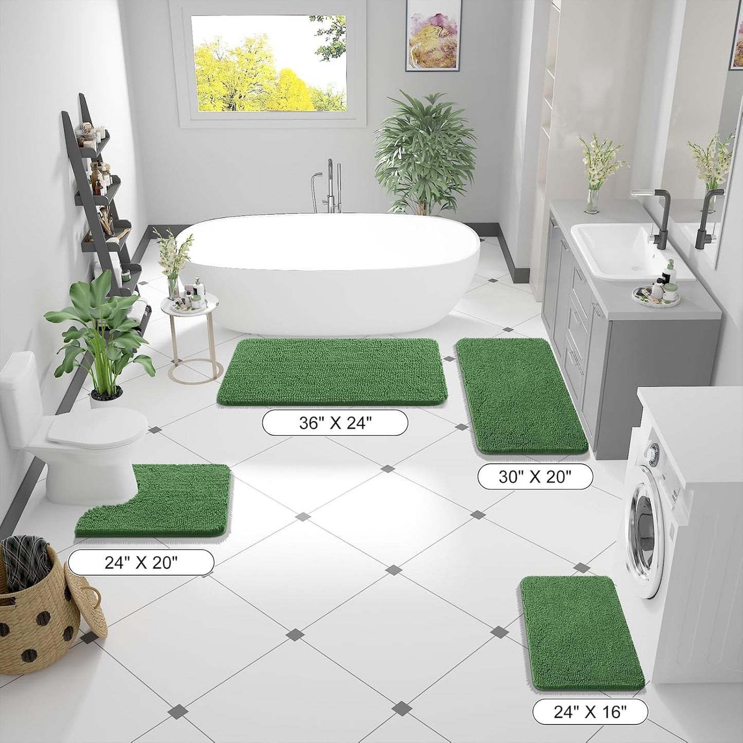 OLANLY Bathroom Runner Rugs - Soft Absorbent Chenille with Rubber Backing | 47x24 Inches, Olive Green