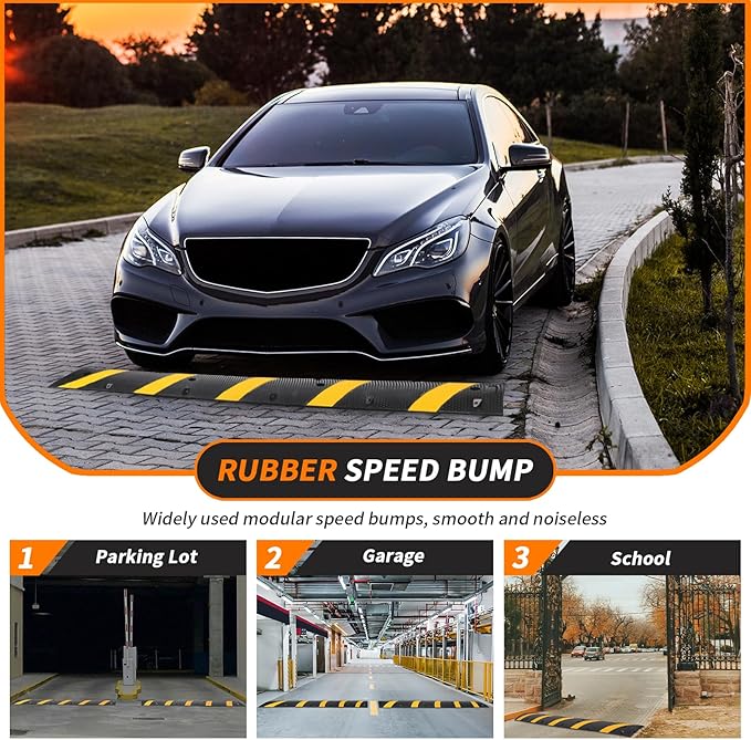3.3 Ft Heavy Duty Speed Bumps for Road, 2 Pack Rubber Speed Bumps for Driveway 2.4 Inch Rise, 2 Channel Modular Traffic Speed Bump Hump Cable Protector Ramps for Asphalt Concrete Gravel with 6 Bolts