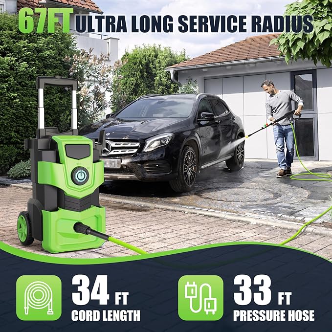 commowner𝐏𝐨*𝐰𝐞𝐫 𝐖*𝐚𝐬𝐡𝐞𝐫 𝟓𝟎𝟎𝟎𝐏𝐒𝐈with 33FT Hose, for Home Cars Driveways, Green
