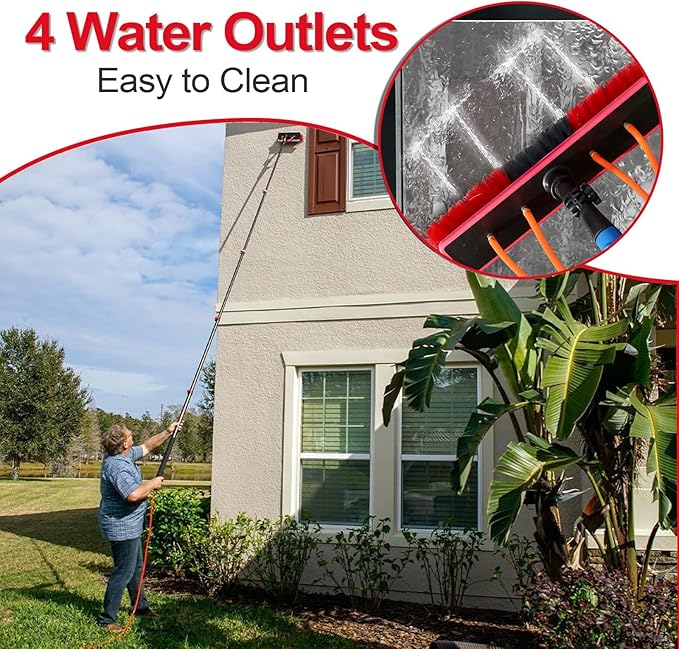 Telescopic Cleaning Brush, Multi-Purpose Water Spray Brush, Solar Panel Cleaning Equipment, Telescopic Hydrocleaner, 3.6m-10.8m, Roof Cleaning Tools Window Cleaner Kit(12FT/3.6M)