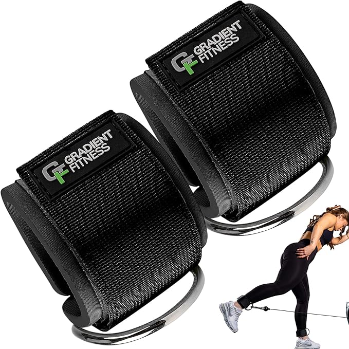 Gradient Fitness Ankle Straps (2 Pack) | Ankle Strap for Cable Machine, Ankle Bands for Working Out, Cable Ankle Strap, Cable Machine Attachment, Ankle Cable Attachments for Gym (Black & Black)