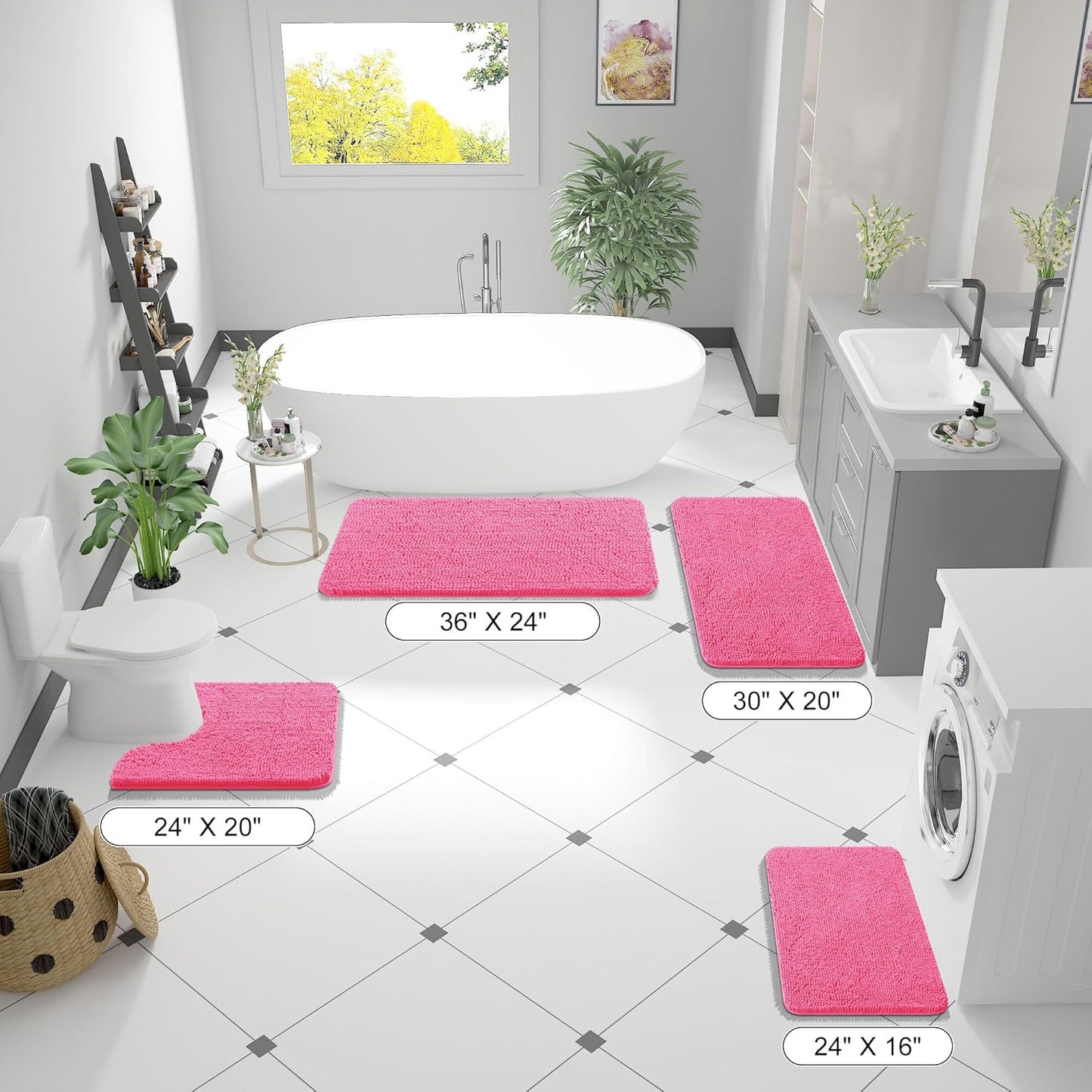 OLANLY Bathroom Runner Rugs - Soft Absorbent Chenille with Rubber Backing | Quick Dry, 47x24, Hot Pink