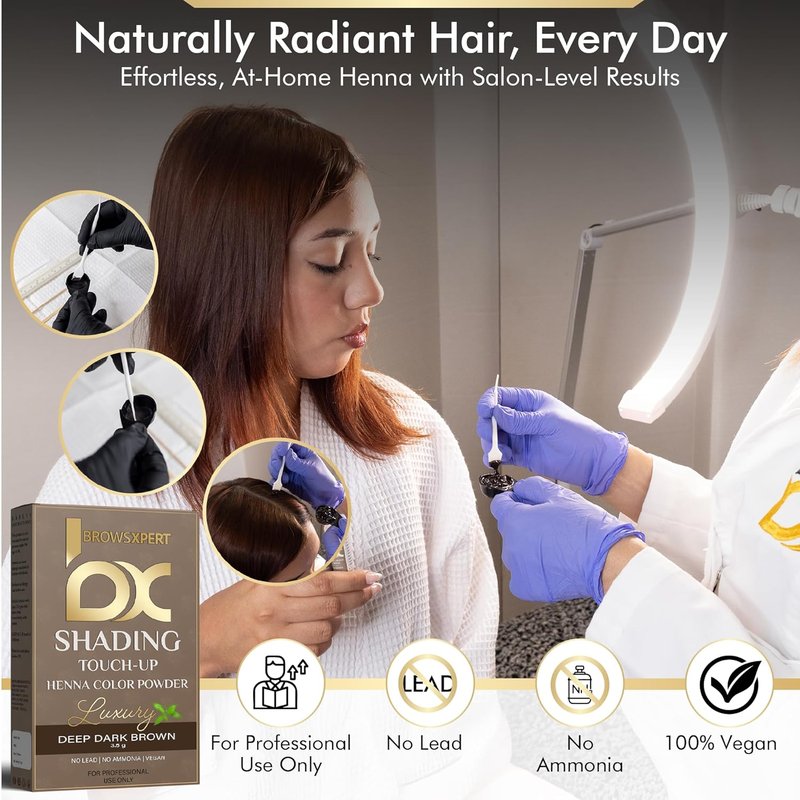**Professional Shading Touch-Up Kit - Herbal Henna Color Powder with Mixing Dish, Stir & Brush | 3.5g | Natural Deep Dark Brown**