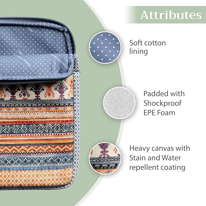 Maison d'Hermine Laptop Bag with Pocket upto 15.5 inch Stain and water repellent Cotton canvas Valentines Day Gifts - Ikat
