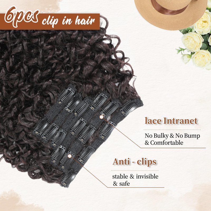 Curly Clip in Hair Extensions,Molefi 6PCS Curly Clip Ins for Women 20 Inch Deep Wave 100% Pure Protein Silk Hairpieces for Bridal Party Daily