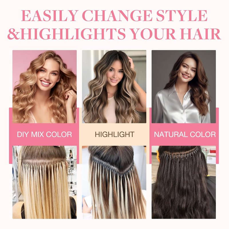 U Tip Hair Extensions - Real Human Hair, 14in 50g, Hot Fusion | Invisible Remy, Dark Blonde Highlighted Bleach Blonde