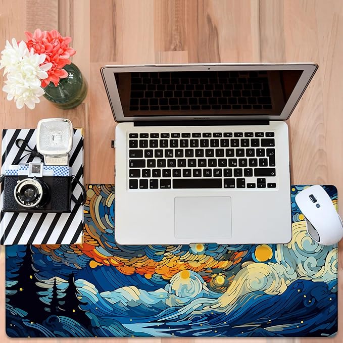 NITAHHHY Large Mouse Pad Starry Sky Gaming Desk Pad Computer Keyboard Non-Slip Waterproof Mouse Mat with Rubber Base and Stitched Edges Entertainment Office Writing Desk Mat 35.4 x 15.7 Inches