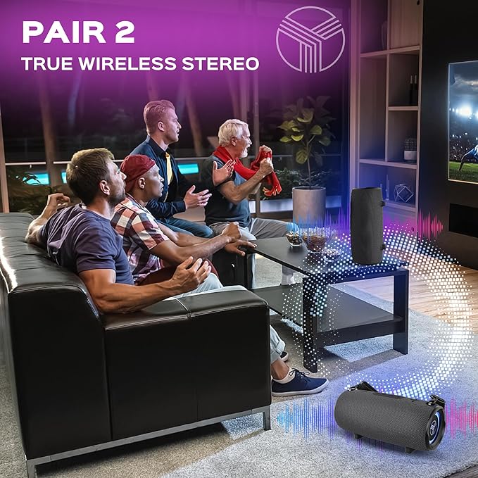 TREBLAB Loud Portable Wireless Bluetooth Speaker, 60W Deep Bass, IPX7 Waterproof Outdoor Speaker, 20H Rechargeable Battery, Built-in Powerbank, TWS Stereo Pairing, Mic, USB-C, Carrying Strap - HD-Max