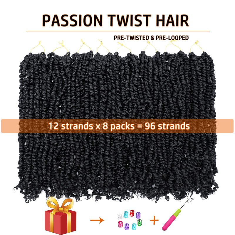 Passion Twist Hair 18 Inch Pre-twisted Passion Twist Crochet Hair for Women Pre-looped Water Wave Crochet Braids Bohemian Curly Crochet Hair Synthetic Hair Extensions 8 packs 1B