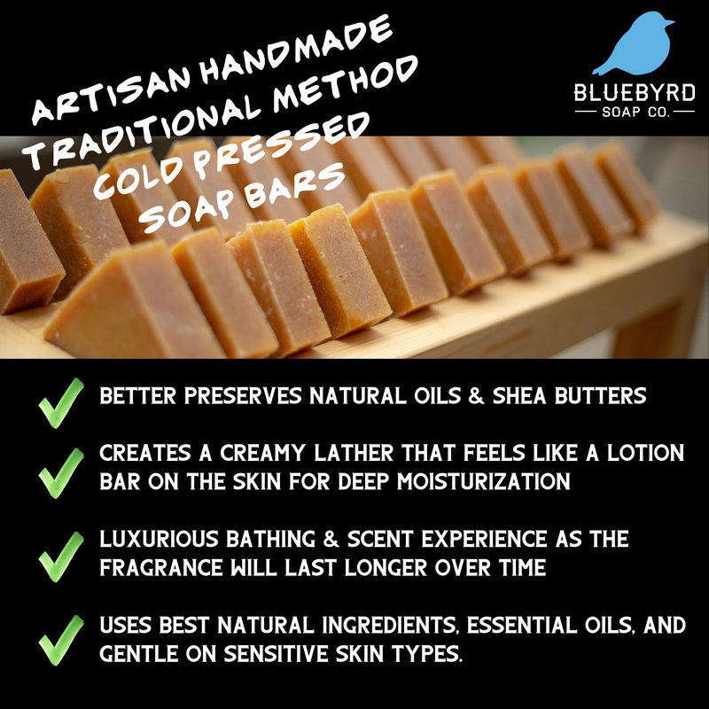 Bluebyrd Soap Co. Artisan 6 Pack Handmade Mens Soap Bars, Masculine Fragrance Scented Bar Soap for Men Variety Set, Natural Men's Exfoliating Soap Gift for Him, Mens Gift Pack, Sandalwood, Citrus Cedar Sage, Bay Runner, Deep Sea Pumice, Woods, Mountain, 4