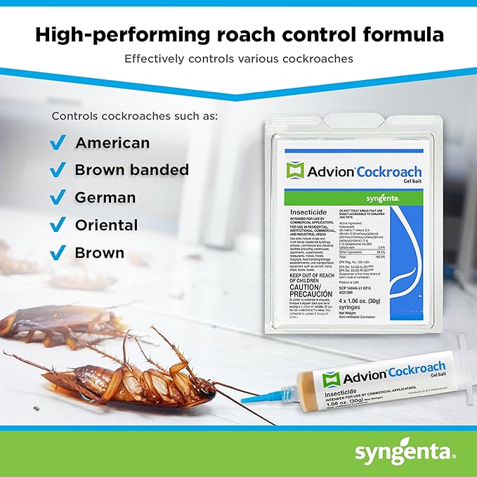Advion Cockroach Gel Bait, 4 Tubes x 30-Grams, 1 Plunger and 2 Tips, Indoor and Outdoor Use, Roach Killer Gel for American, German and Other Major Cockroach Species (2 Pack)