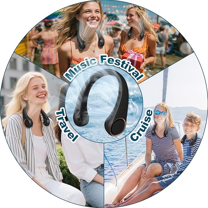 CIVPOWER Neck Fan: Portable Personal Neck Cooling Rechargeable Bladeless Fan - Hands Free 3 Speed 4000 mAh Battery USB Operated Wearable Headphone Design - Gift for Men Women Outdoor (Black)